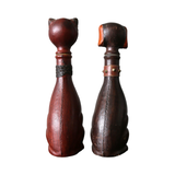 Vintage Empoli Leather Wrapped Dog & Cat Decanter Set
