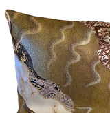 Reversible Golden Silk Obi Cushion - Flowers