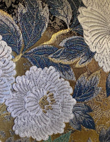 Reversible Golden Silk Obi Cushion - Flowers