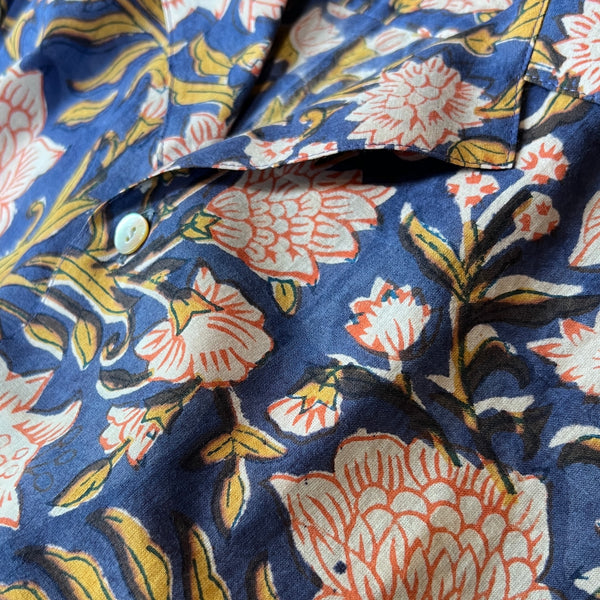 Block Print Short Sleeve Shirt - Blue