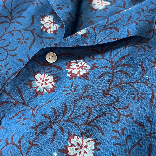 Block Print Short Sleeved Shirt - BLUE