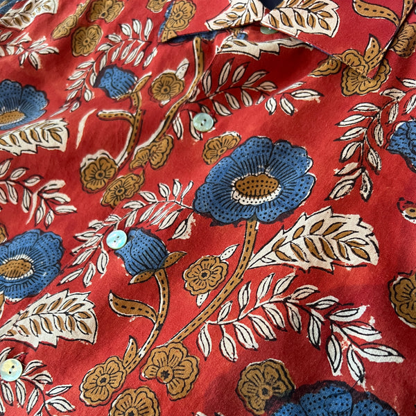 Block Print Short Sleeved Shirt - RED
