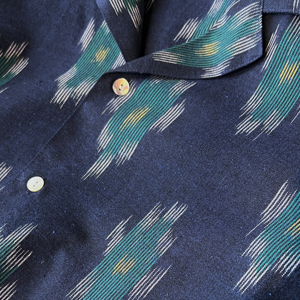 Hand Loomed Ikat Short Sleeve Shirt - BLUE