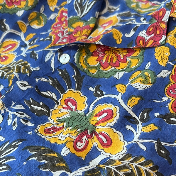 Block Print Short Sleeved Shirt - BLUE