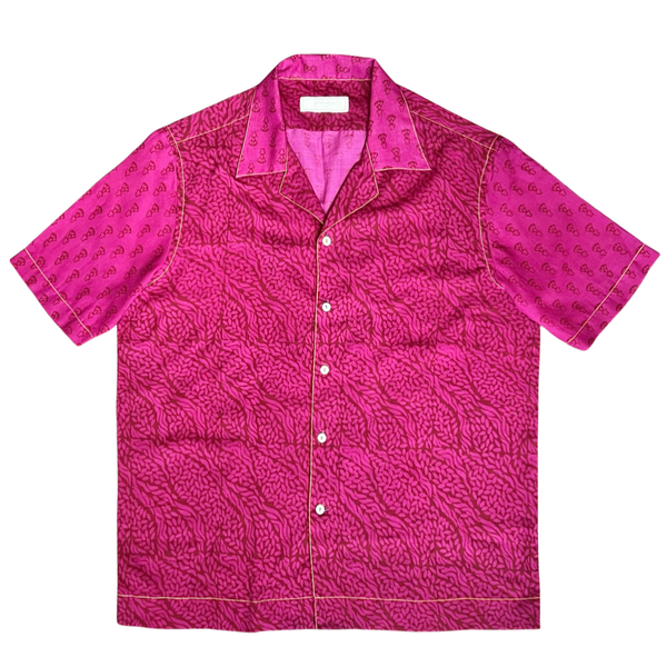 Block Print Short Sleeve Shirt - Fuschia