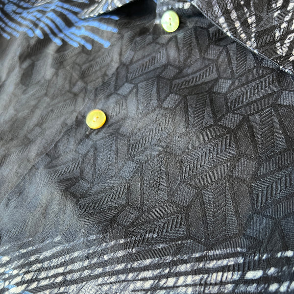 African Batik Print Johnny Collar Long Sleeve Shirt - Navy
