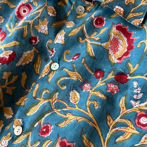 Block Print Short Sleeve Shirt - TEAL