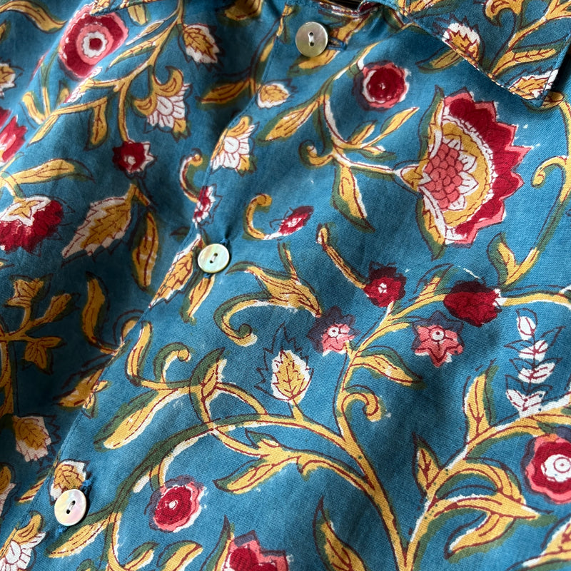 Block Print Short Sleeve Shirt - TEAL