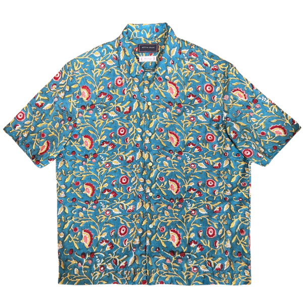 Block Print Short Sleeve Shirt - TEAL
