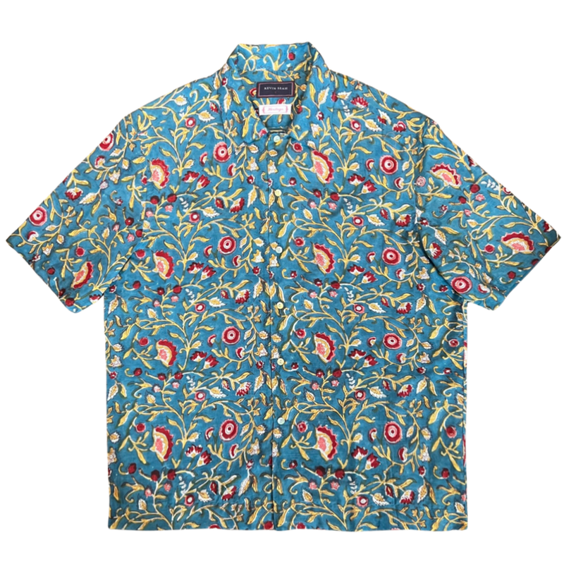 Block Print Short Sleeve Shirt - TEAL