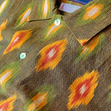 Hand Loomed Ikat Short Sleeve Shirt - BROWN / YELLOW