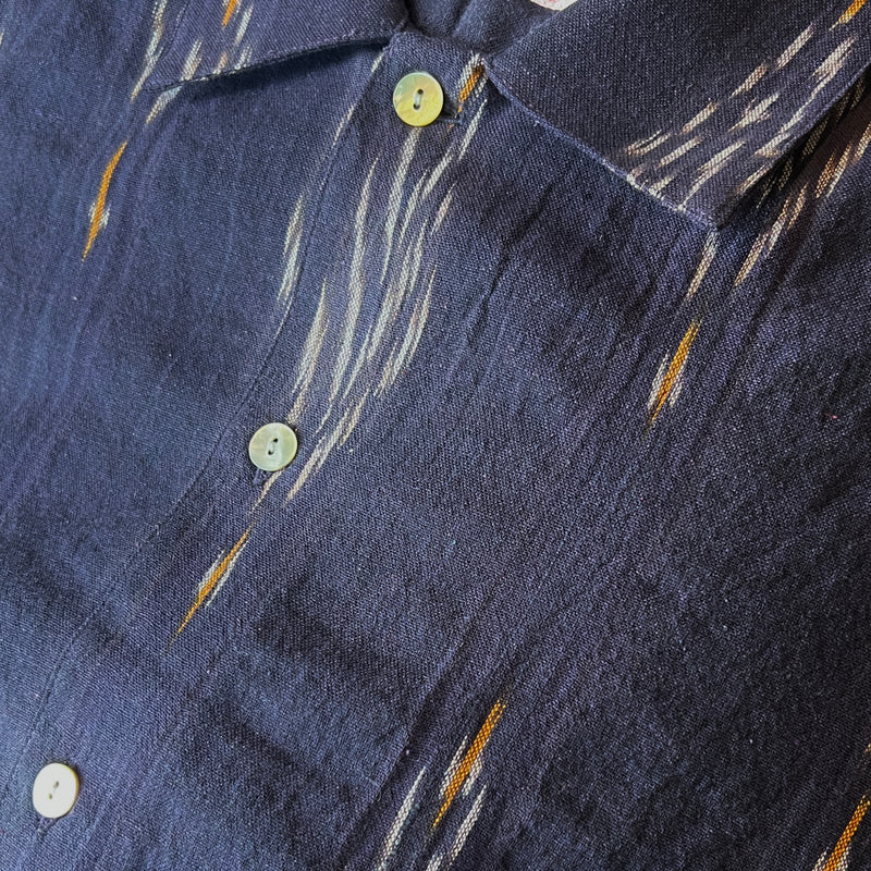 Hand Loomed Ikat Short Sleeve Shirt - Navy