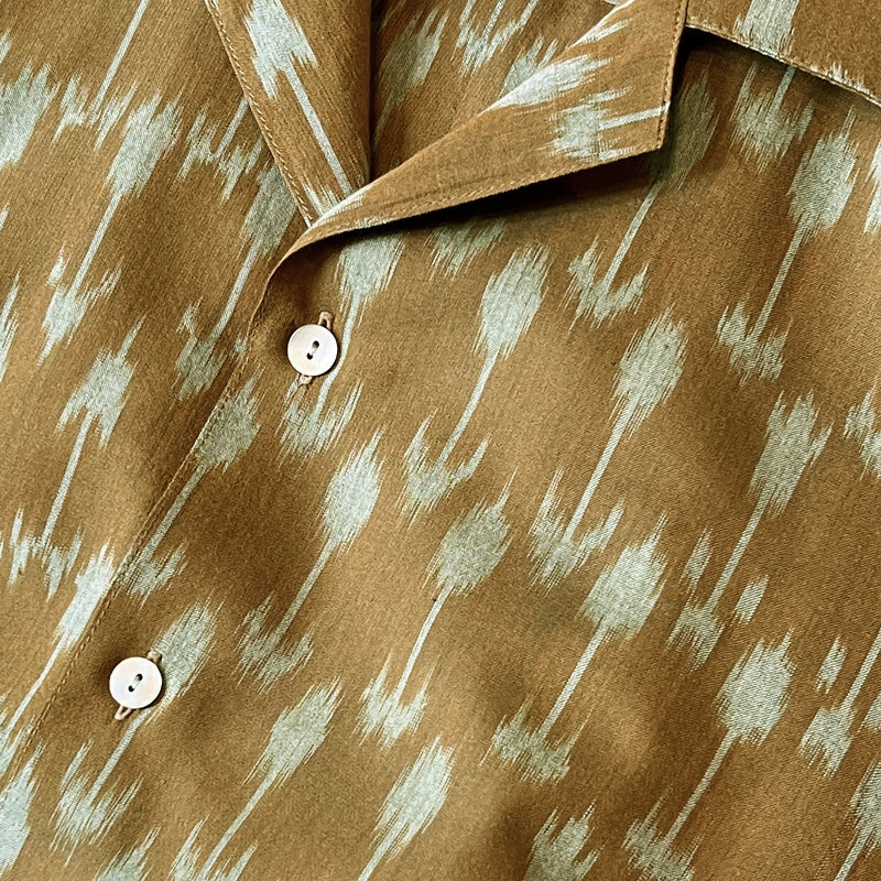 Hand Loomed Ikat Short Sleeve Shirt - Peanut Brown