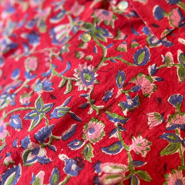 Block Print Short Sleeved Shirt - Red