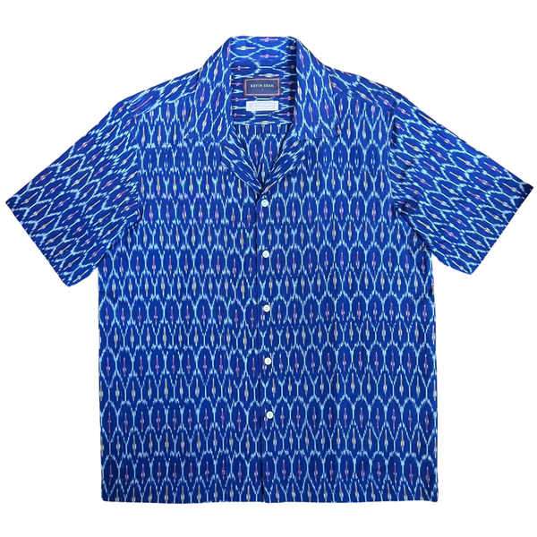 Hand Loomed Ikat Short Sleeve Shirt - BLUE