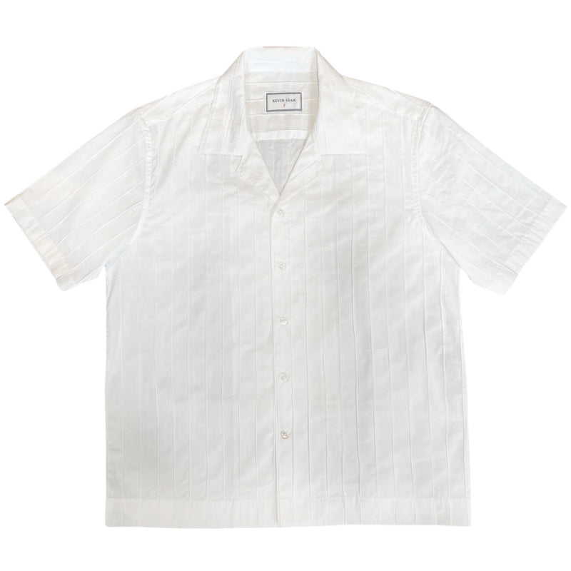 "GONZALEZ" PIN TUCK COTTON SHORT SLEEVED SHIRT - WHITE