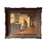 Framed Vintage H.V Langen Oil Painting "Sewing Woman"