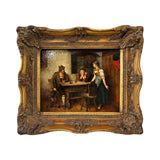 Framed Vintage Oil Painting Interior "Gathering Conversation"