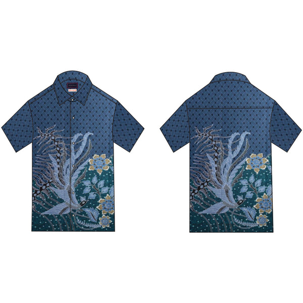 Hand Printed Silk Screen Green Floral and Cendrawasih Bird Cotton Batik