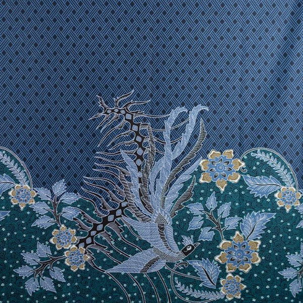 Hand Printed Silk Screen Green Floral and Cendrawasih Bird Cotton Batik