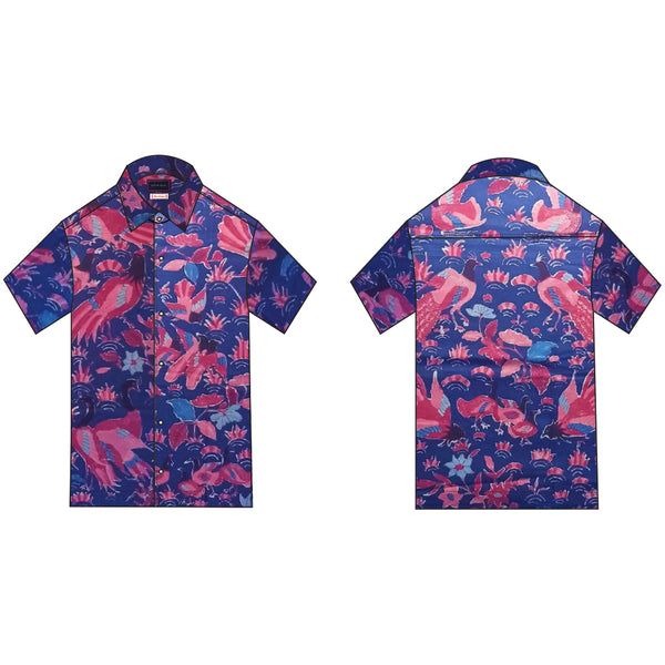 Blue and Lilac Motifs Tropical Birds & Botanicals Indonesian Hand Drawn Cotton Batik Tulis