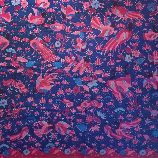 Blue and Lilac Motifs Tropical Birds & Botanicals Indonesian Hand Drawn Cotton Batik Tulis