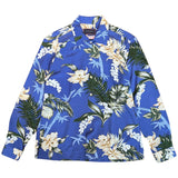 Rayon Floral Hawaiian Long Sleeve Shirt - Cobalt blue