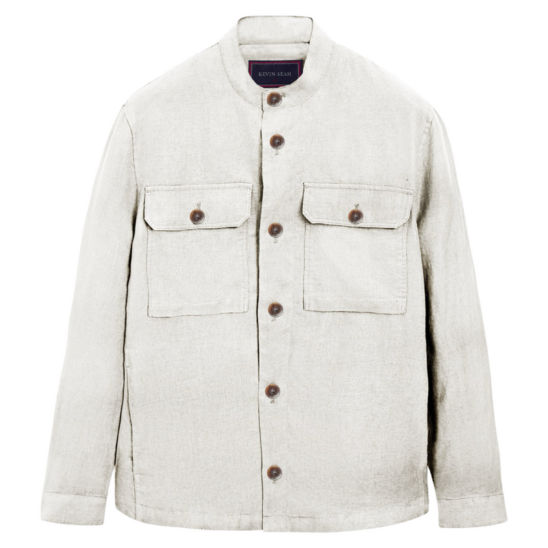 Mao Collar Cotton Linen Overshirt (Made to order)