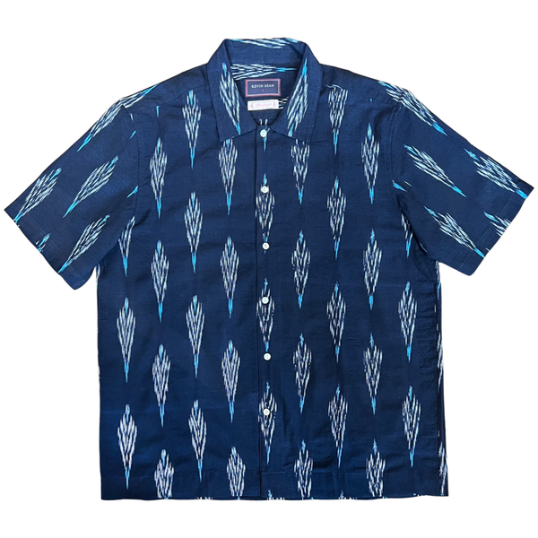 Hand Loomed Ikat Short Sleeve Shirt - NAVY