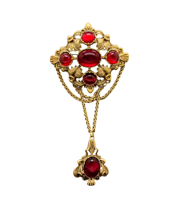 Vintage Art Deco Gemstone with Copper Fringe Pendant Brooch