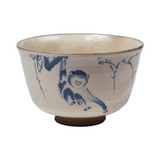 Vintage 1980's Matcha Chawan with Cobalt Painted Monkey Design
