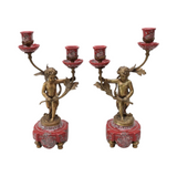 Vintage 1980's Pair Set Of Porcelain with Bronze Angel Candlestick
