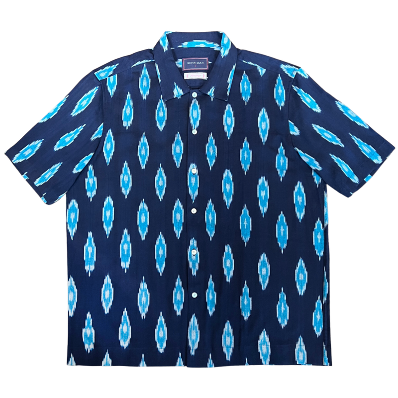 Hand Loomed Ikat Short Sleeve Shirt - NAVY