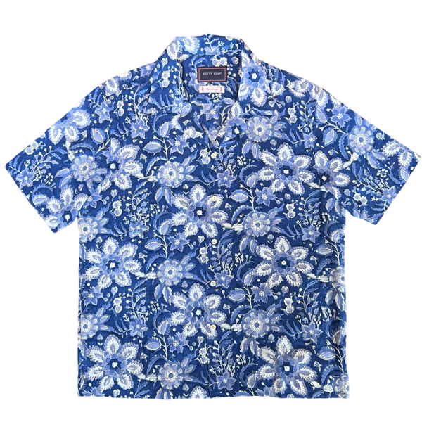 Block Print Short Sleeved Shirt - BLUE