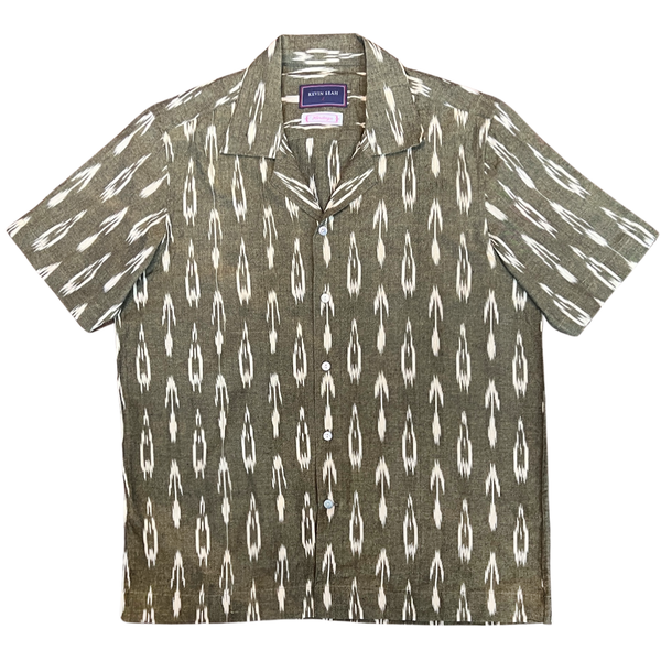 Hand Loomed Ikat Short Sleeve Shirt - BROWN