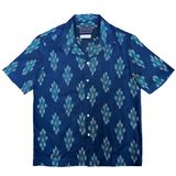Hand Loomed Ikat Short Sleeve Shirt - BLUE