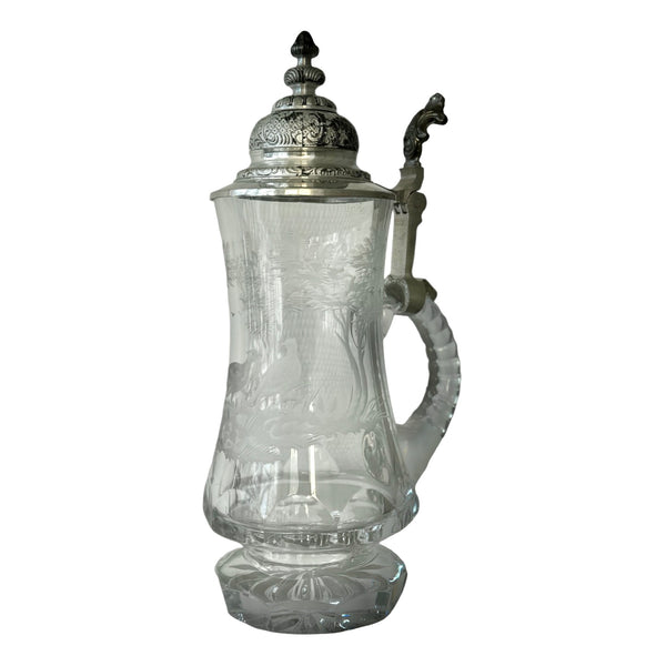 Vintage Glass Jug With Pewter Lid