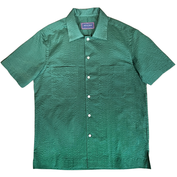 Positano Johnny Collar Seersucker Short Sleeve Shirt - Forest Green