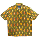 Hand Loomed Ikat Short Sleeve Shirt - BROWN / YELLOW