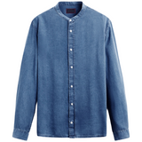 "FRANCO" Grand Dad Collar Chambray Long Sleeve Shirt (Made to order)