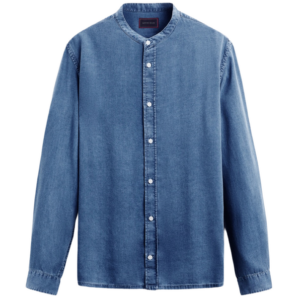 "FRANCO" Grand Dad Collar Chambray Long Sleeve Shirt (Made to order)