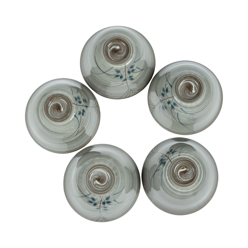 Set of 5 Utsutsugawa Sencha Cup Set with Autumn Grass Decoration