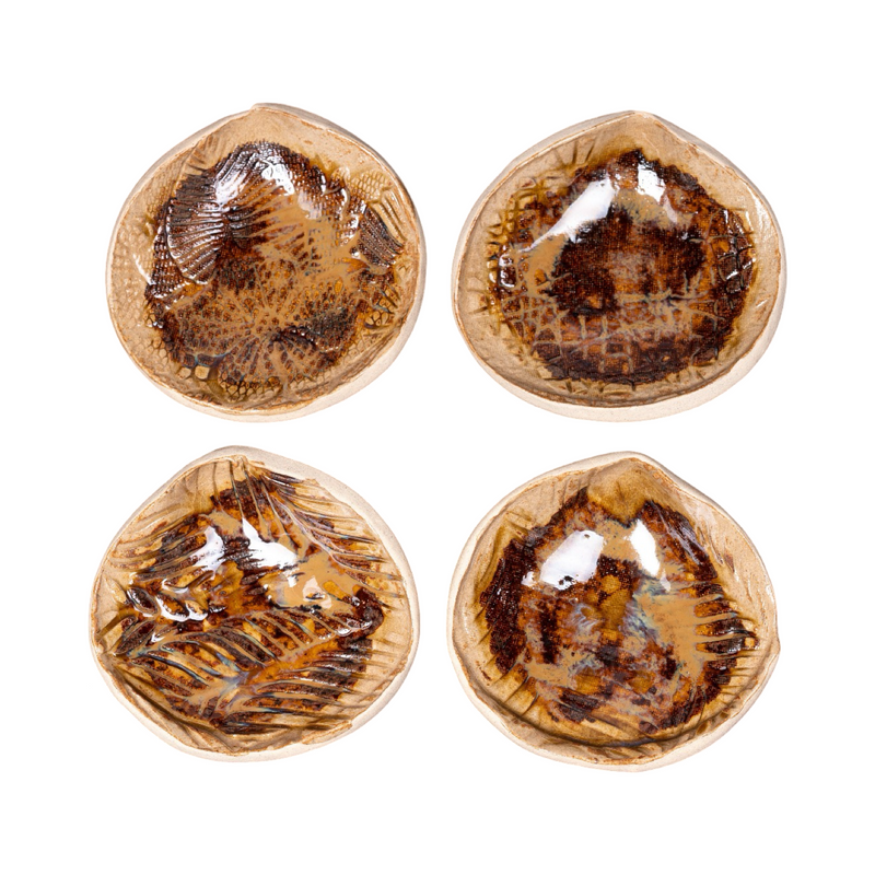 Set of 4 Takatori Tenmitsu Shell-form Condiment Small Plates
