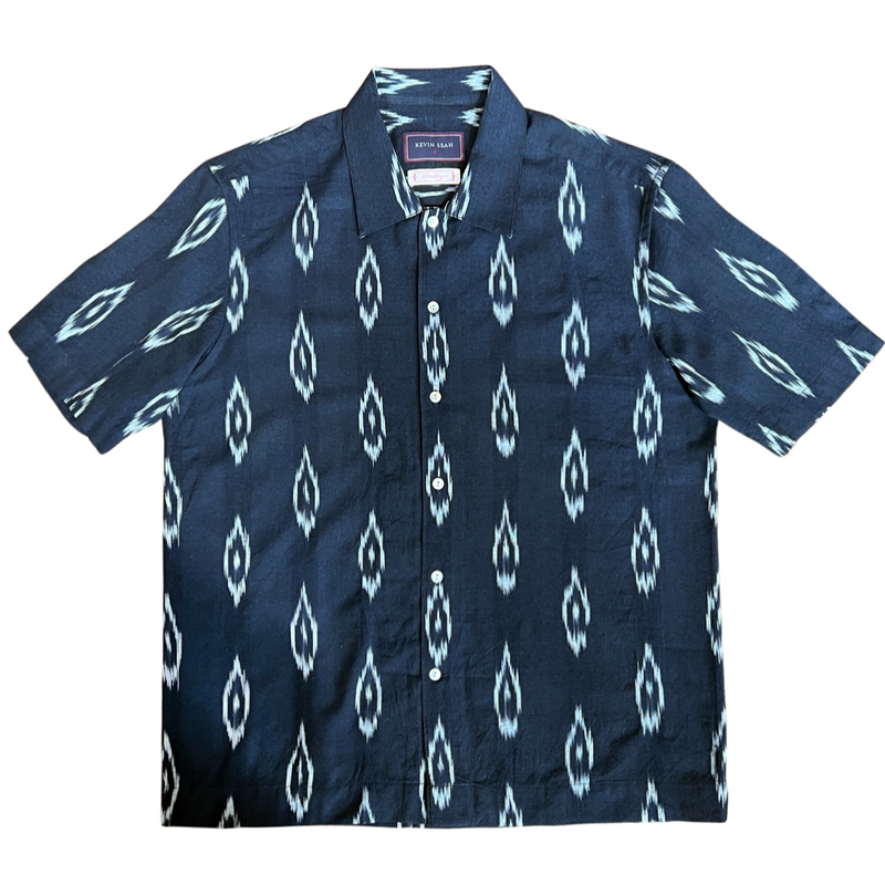 Hand Loomed Ikat Short Sleeve Shirt - NAVY