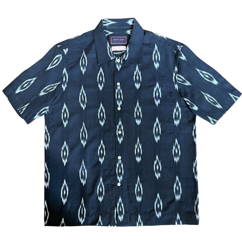 Hand Loomed Ikat Short Sleeve Shirt - NAVY