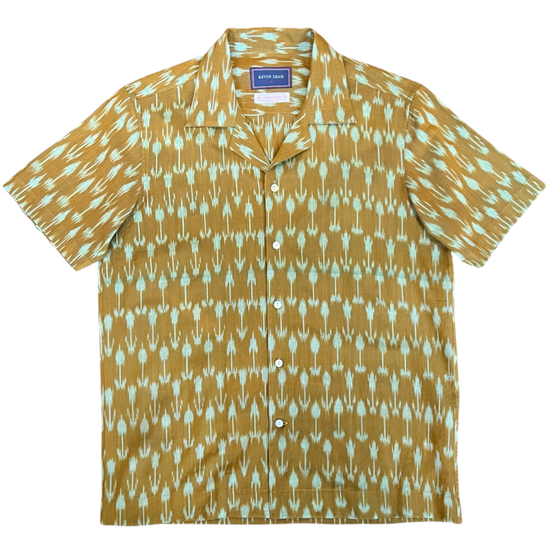 Hand Loomed Ikat Short Sleeve Shirt - Peanut Brown