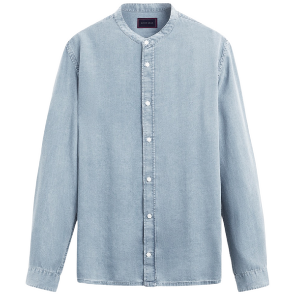 "FRANCO" Grand Dad Collar Chambray Long Sleeve Shirt (Made to order)