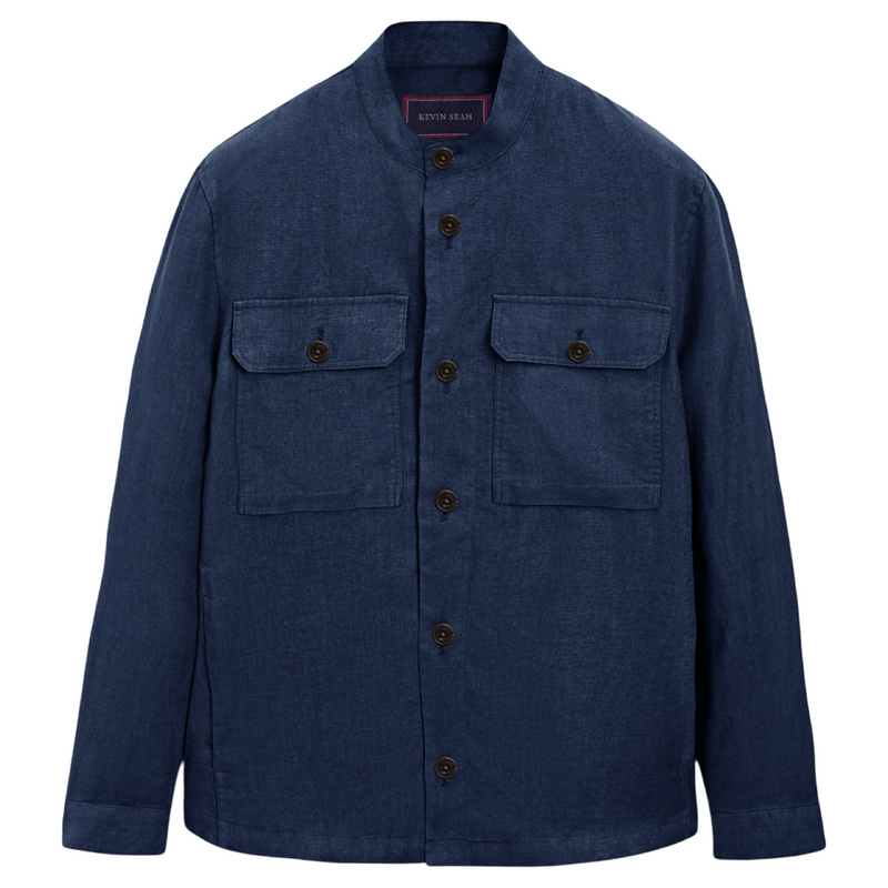 Mao Collar Cotton Linen Overshirt (Made to order)