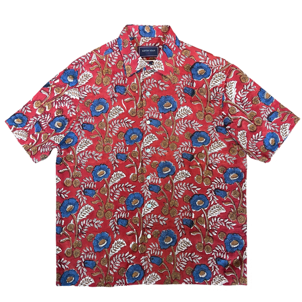 Block Print Short Sleeved Shirt - RED