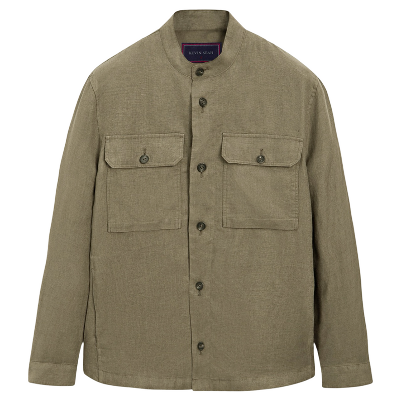 Mao Collar Cotton Linen Overshirt (Made to order)